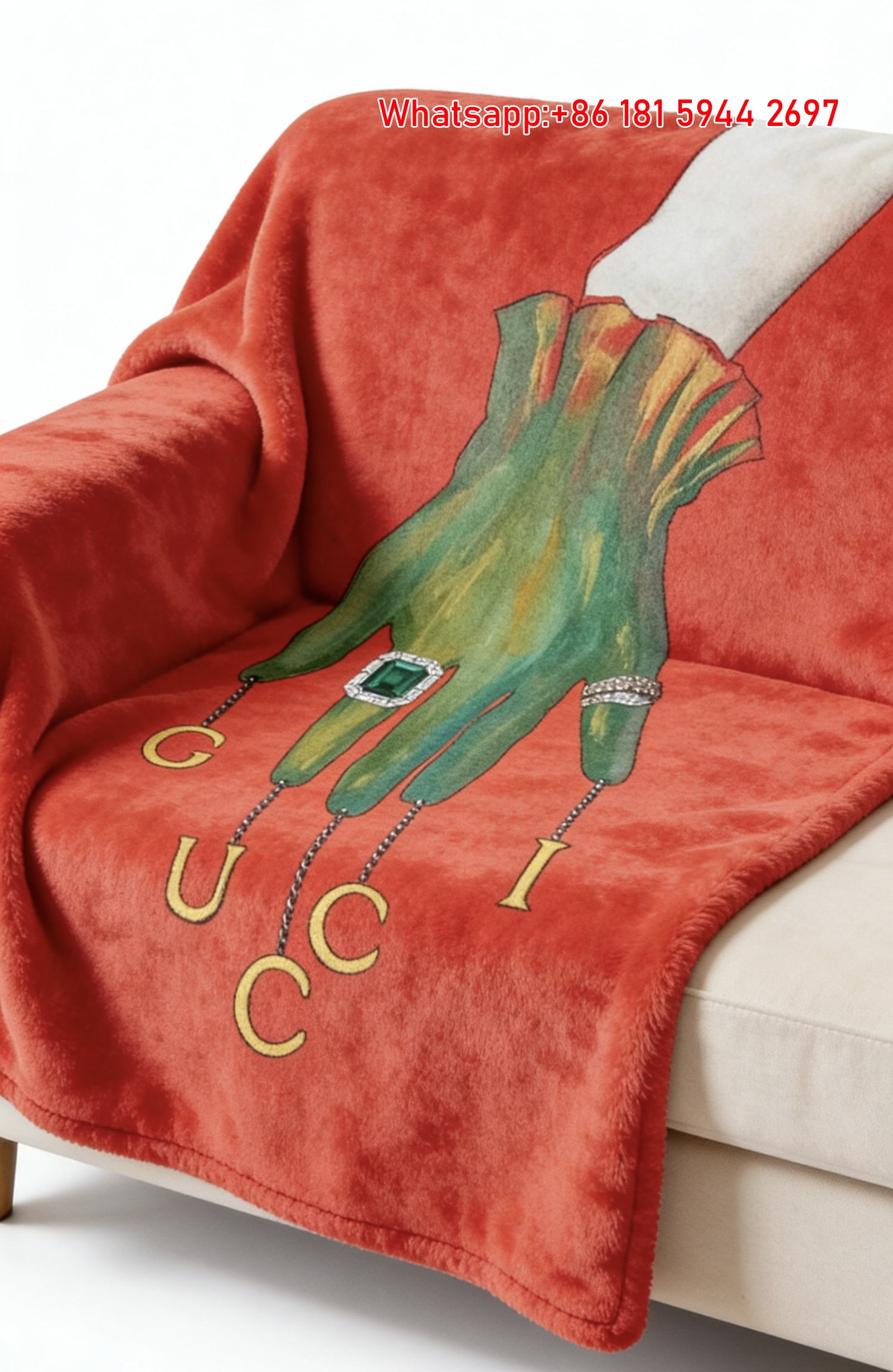 Gucci Hand of Luxury Gilded Fingers Throw Blankets IMG_2944
